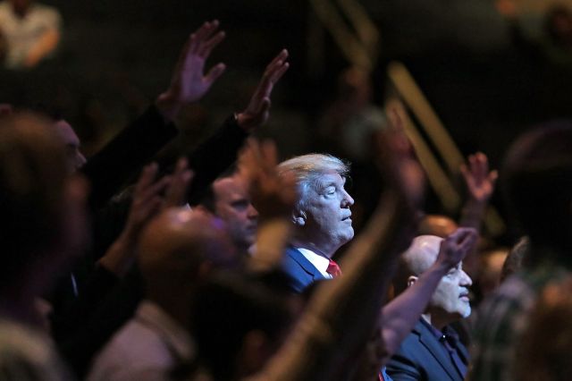 Donald Trump attends a worship service at the International Church of Las Vegas October. Credit: Chip Somodevilla / Getty