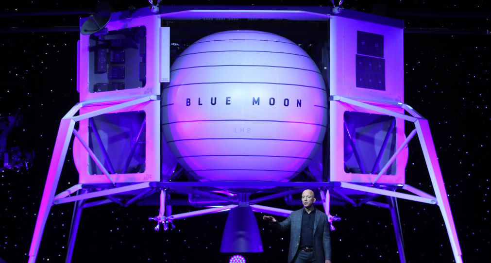 Jeff Bezos introduces a lunar landing module called Blue Moon. Credit: Getty