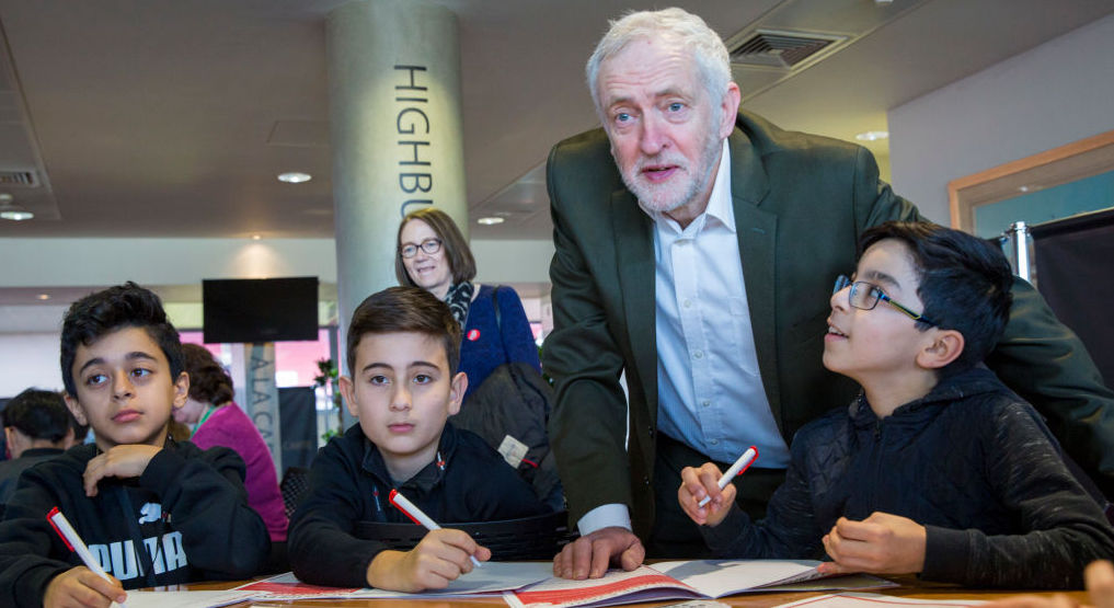 Jeremy Corbyn visits Islington school children. Credit: Getty 