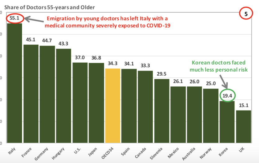 The share of doctors who are 55 years or older by country. Credit: Intertemporal economics