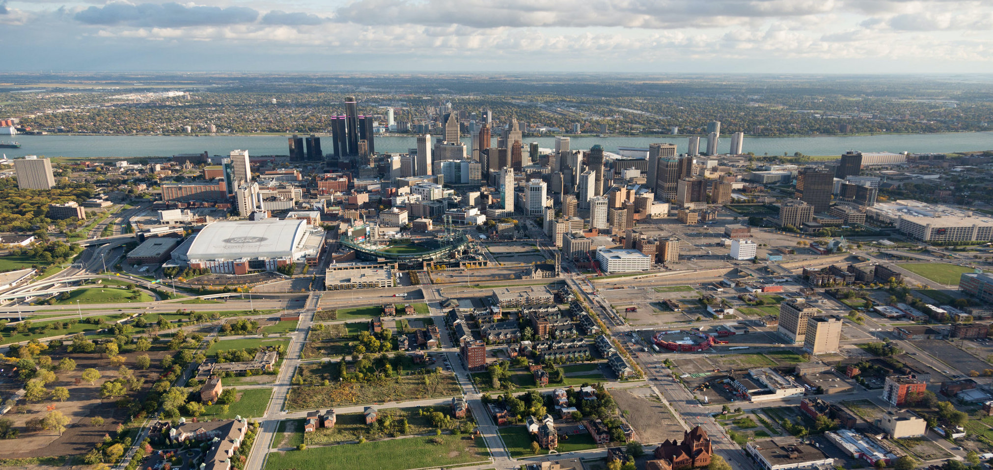 An aerial view of Detroit city