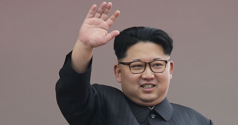 North Korean leader Kim Jong Un waves at parade participants at the Kim Il Sung Square in Pyongyang, North Korea
