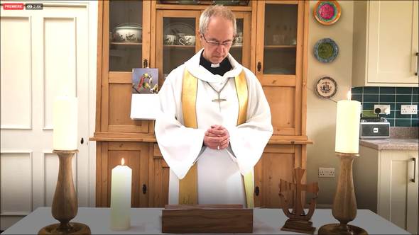 The Archbishop of Canterbury Justin Welby delivers Easter Sunday Service from his kitchen