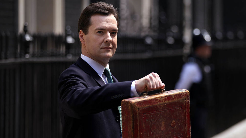 Chancellor of the Exchequer George Osborne holds Disraeli's original budget box as he leaves 11 Downing Street for Parliament on June 22, 2010.