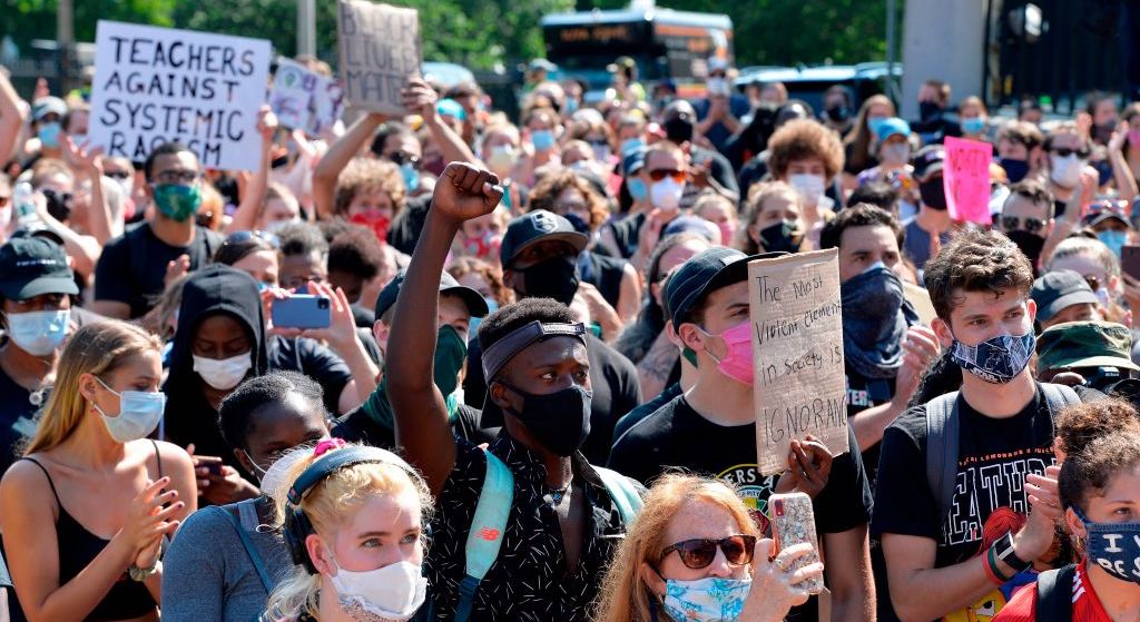 Protesters gather during a Juneteenth demonstration in the US