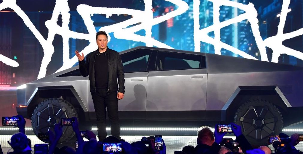 CEO Elon Musk introduces the Tesla Cybertruck. Credit: Getty