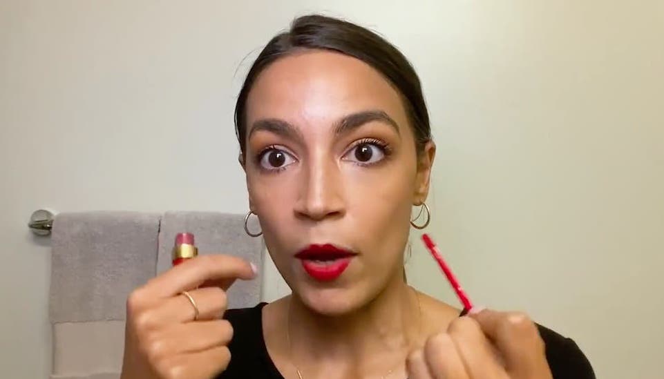Alexandria Ocasio-Cortez, in a video for Vogue, describing her beauty routine