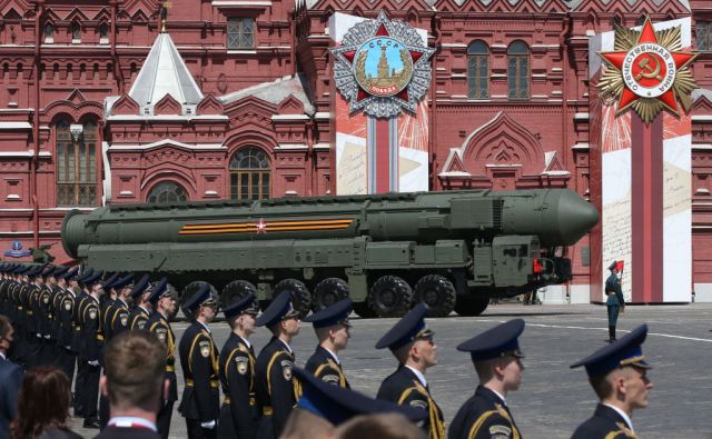 A Russian nuclear missile rolls through Red Square during the parade marking the 75th anniversary of Nazi defeat, on June 24 (Photo by Mikhail Svetlov/Getty Images)