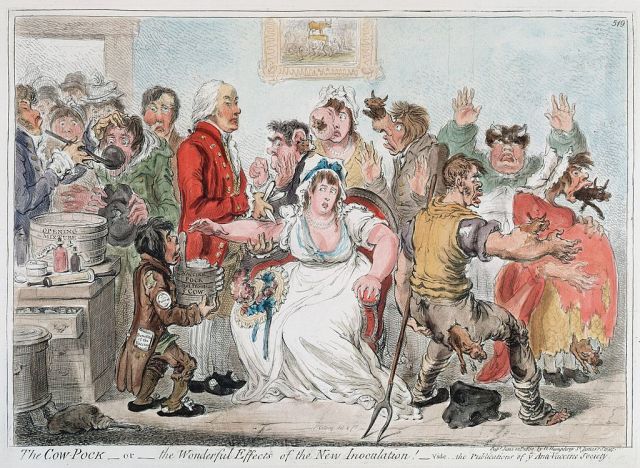 Gillray nails it. A cartoon on vaccination from 1802. Photo by Universal History Archive/Getty Images