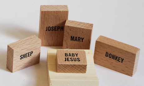 Minimal Nativity Set made of plain wooden blocks by Emilie Voirin