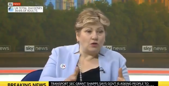 A screen grab of Emily Thornberry on Sky News today