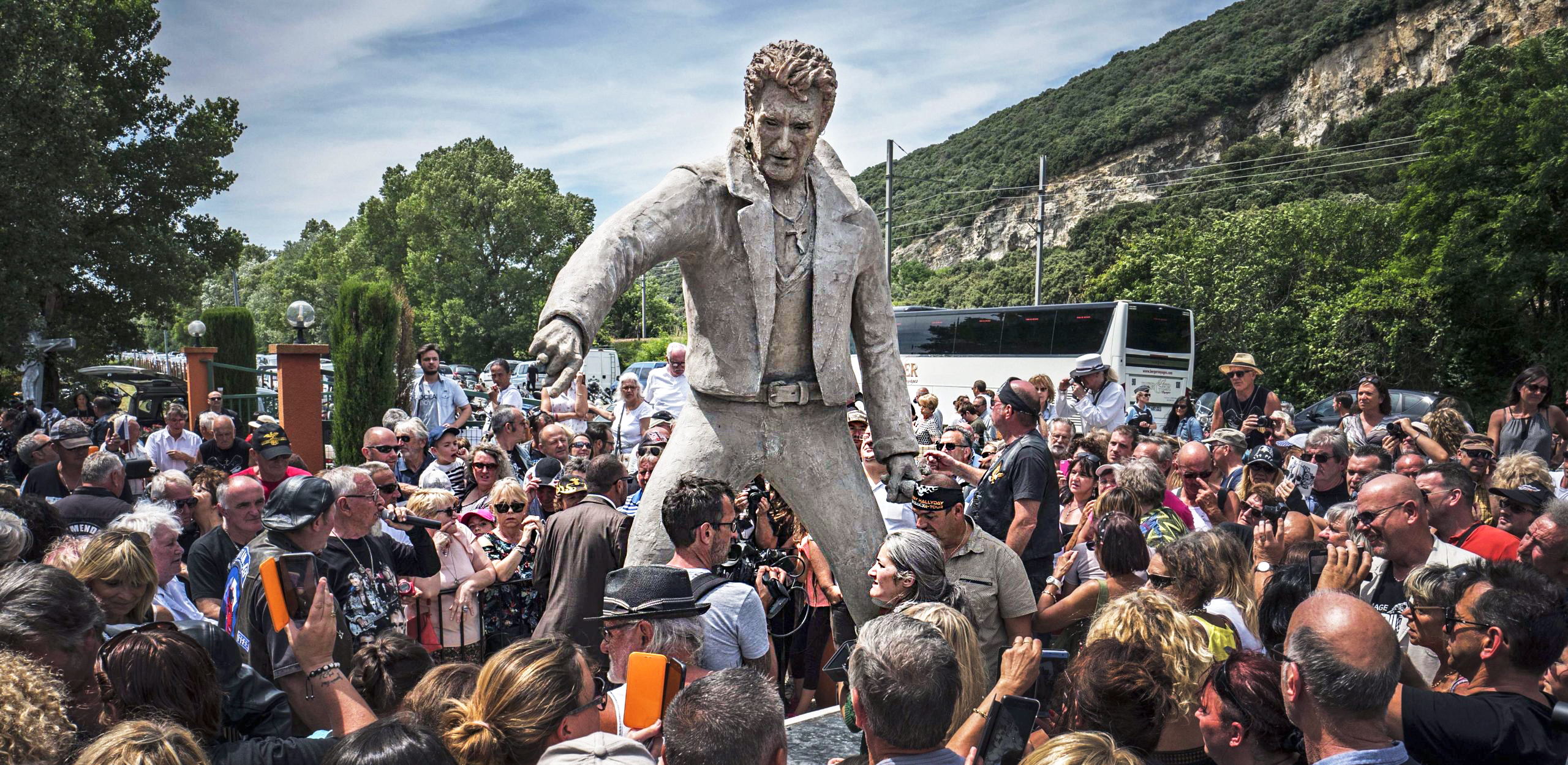 A different statue of Johnny Hallyday in the southeastern French village of Viviers. Credit: Getty