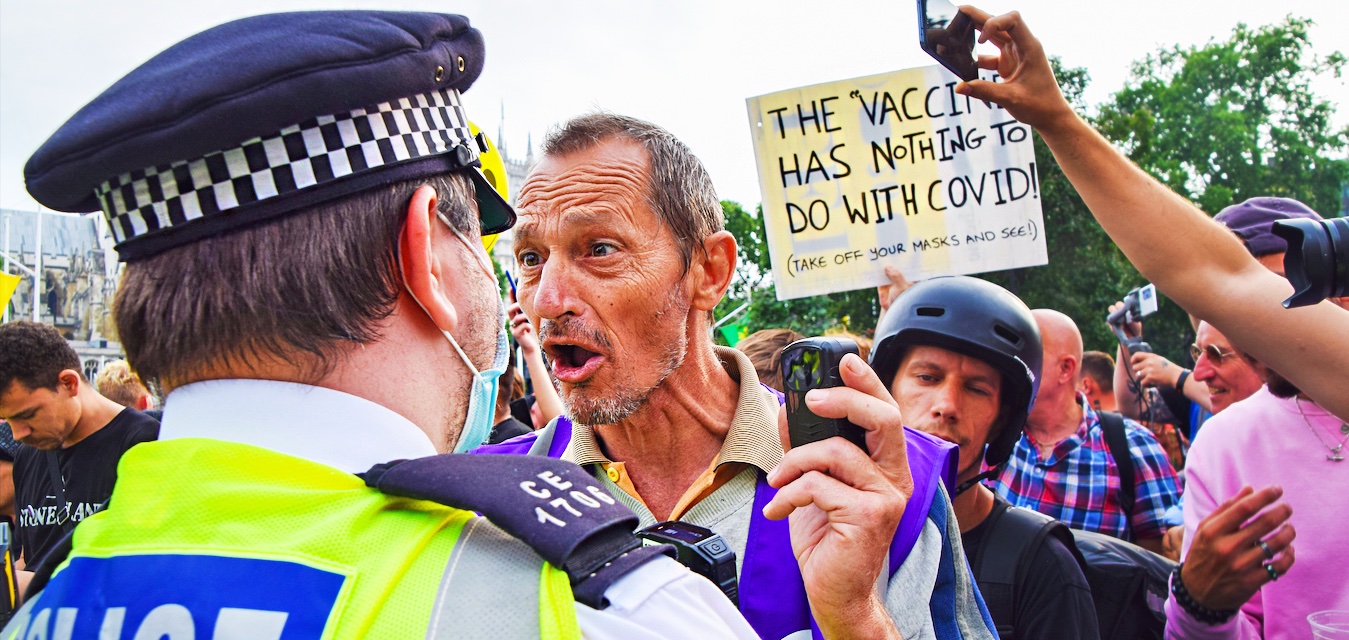 Anti-vaccine protesters take to the streets. Credit: Getty