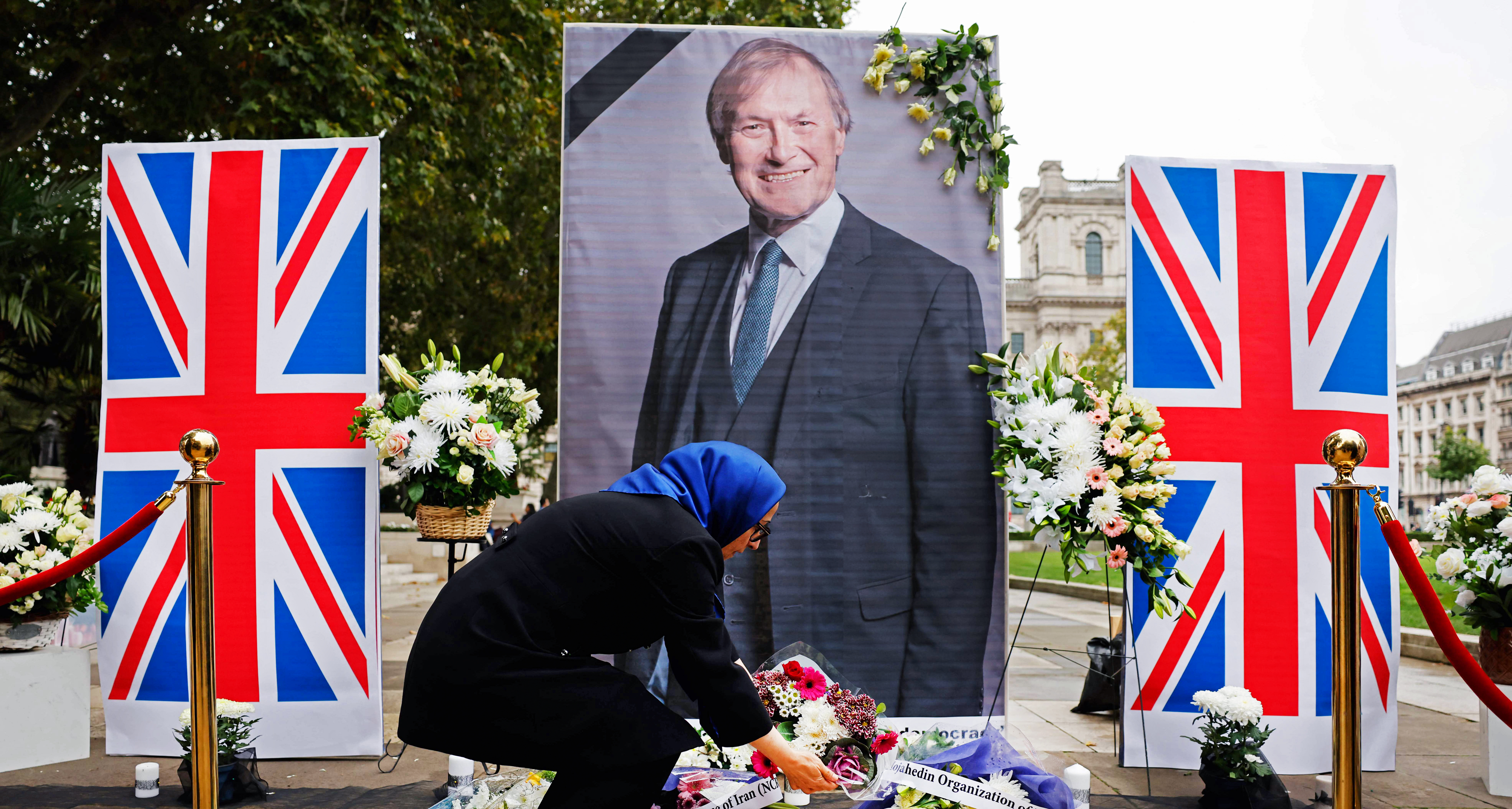 A David Amess memorial in Parliament Square. Credit: Getty