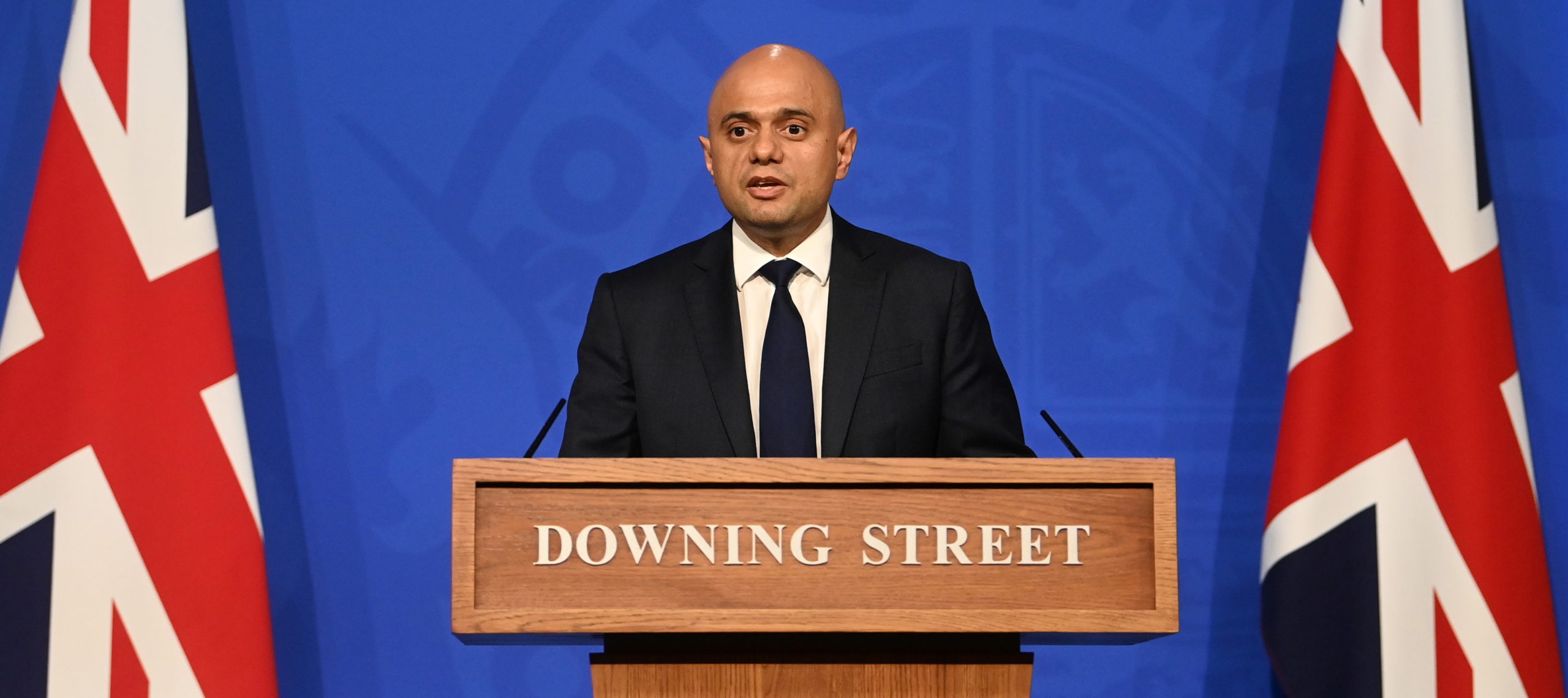 Health Secretary Sajid Javid speaks during a press conference at Downing Street. Credit: Getty