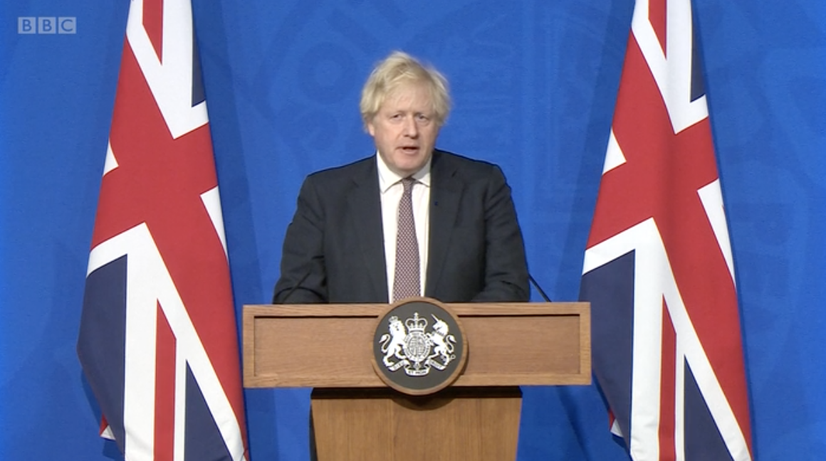 Boris Johnson at Number Ten Downing Street earlier today