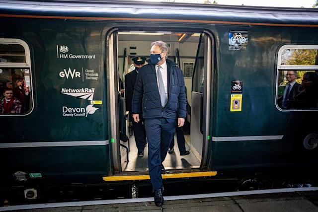 Transport secretary Grant Shapps steps off at Oakhampton