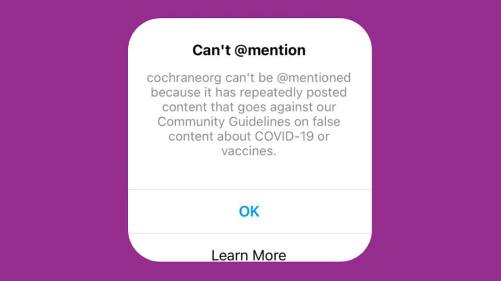 Cochrane has been shadow-banned by Instagram