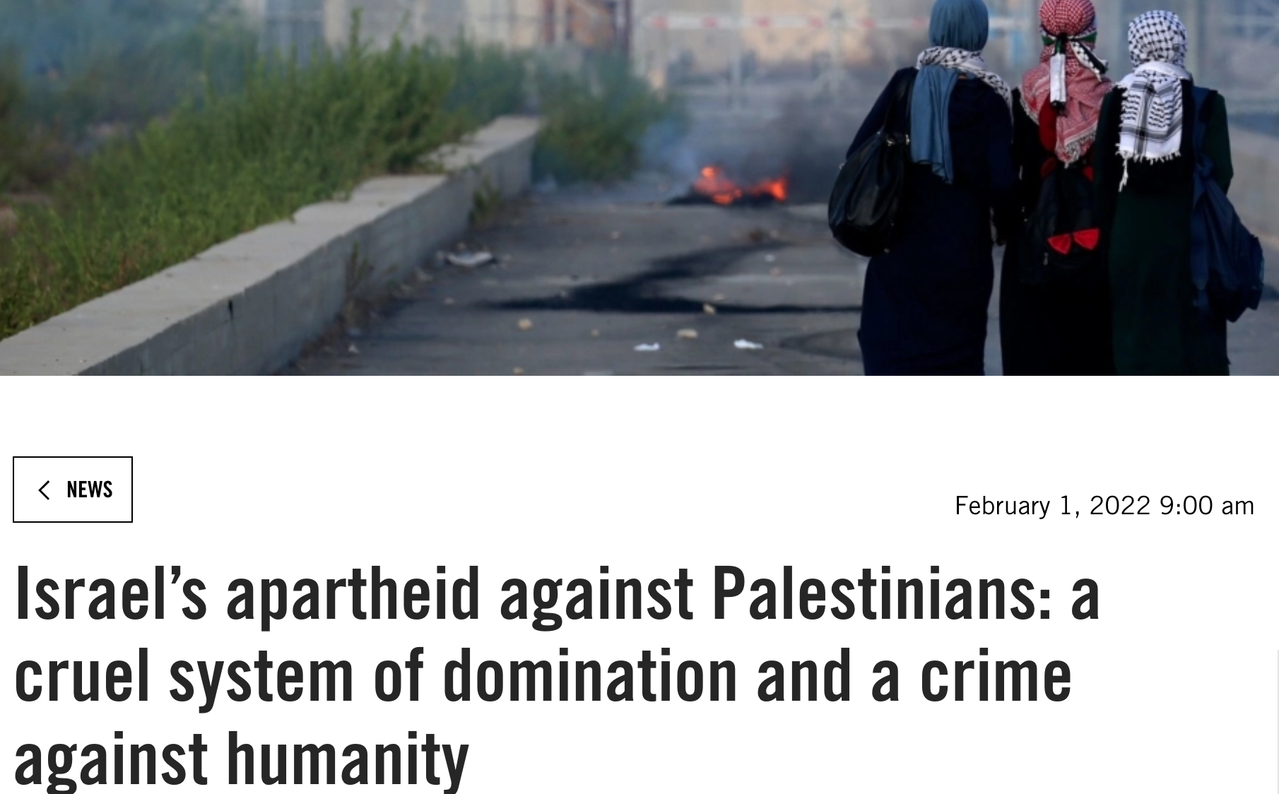 The front page of Amnesty's Israel report