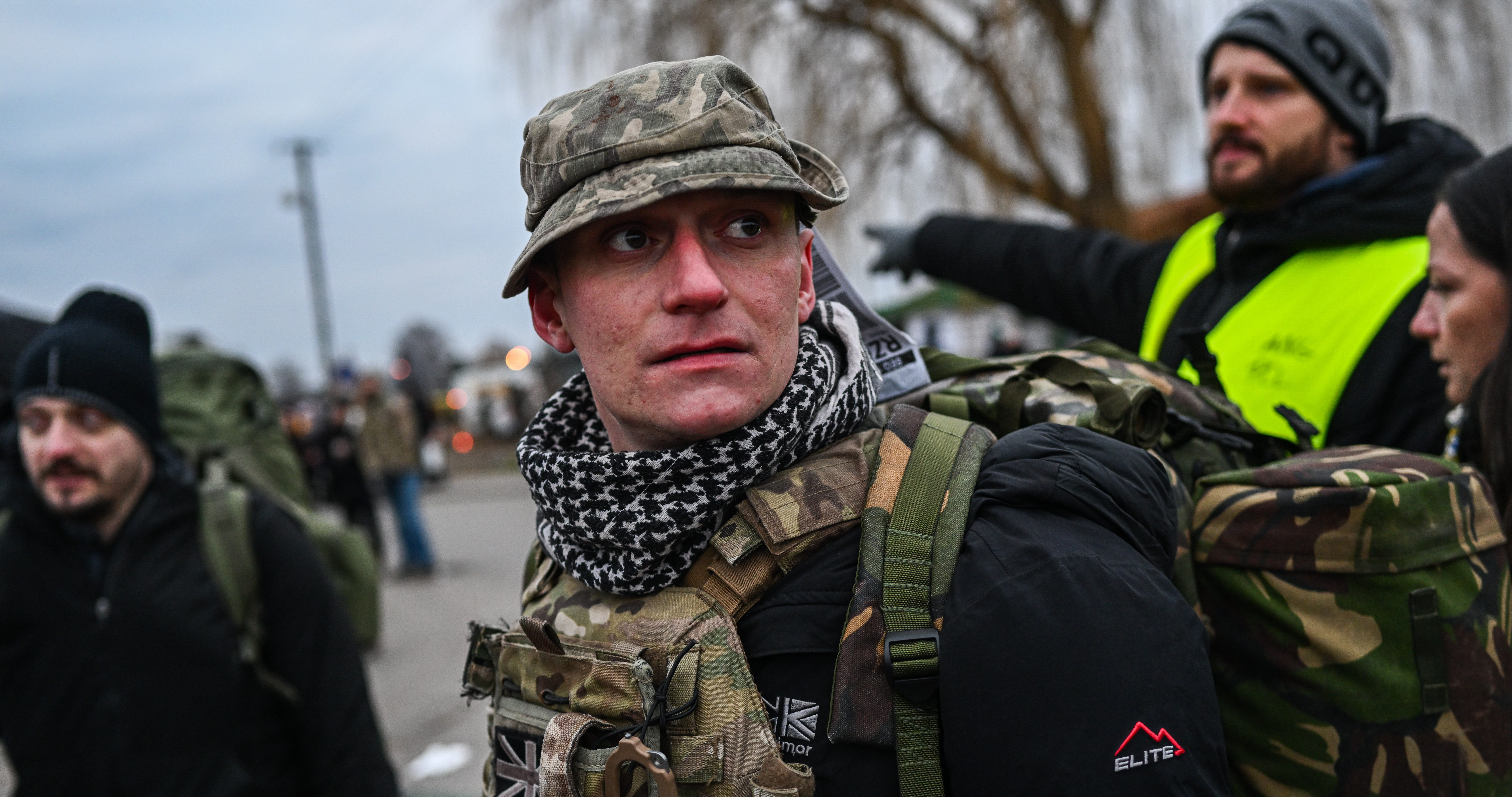 Soldier 'Alex' from the UK who served in Afghanistan arrives at the Polish-Ukrainian border. Credit: Getty