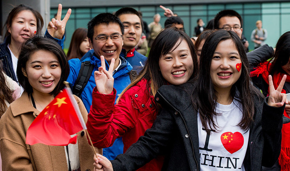 Chinese students show support for Xi Jinping in Manchester. Credit: Getty