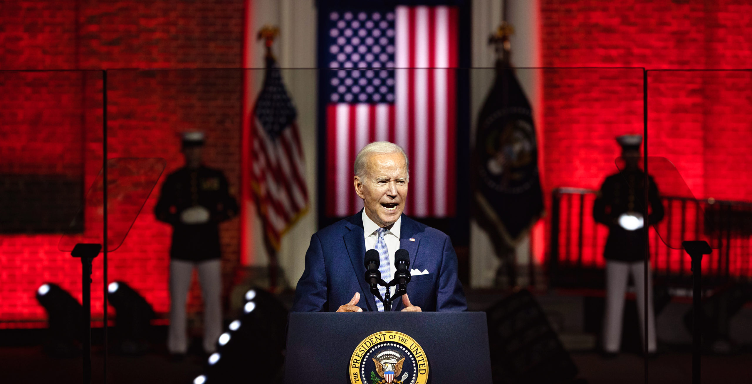Joe Biden delivers his 'soul of the nation' speech. Credit: Getty