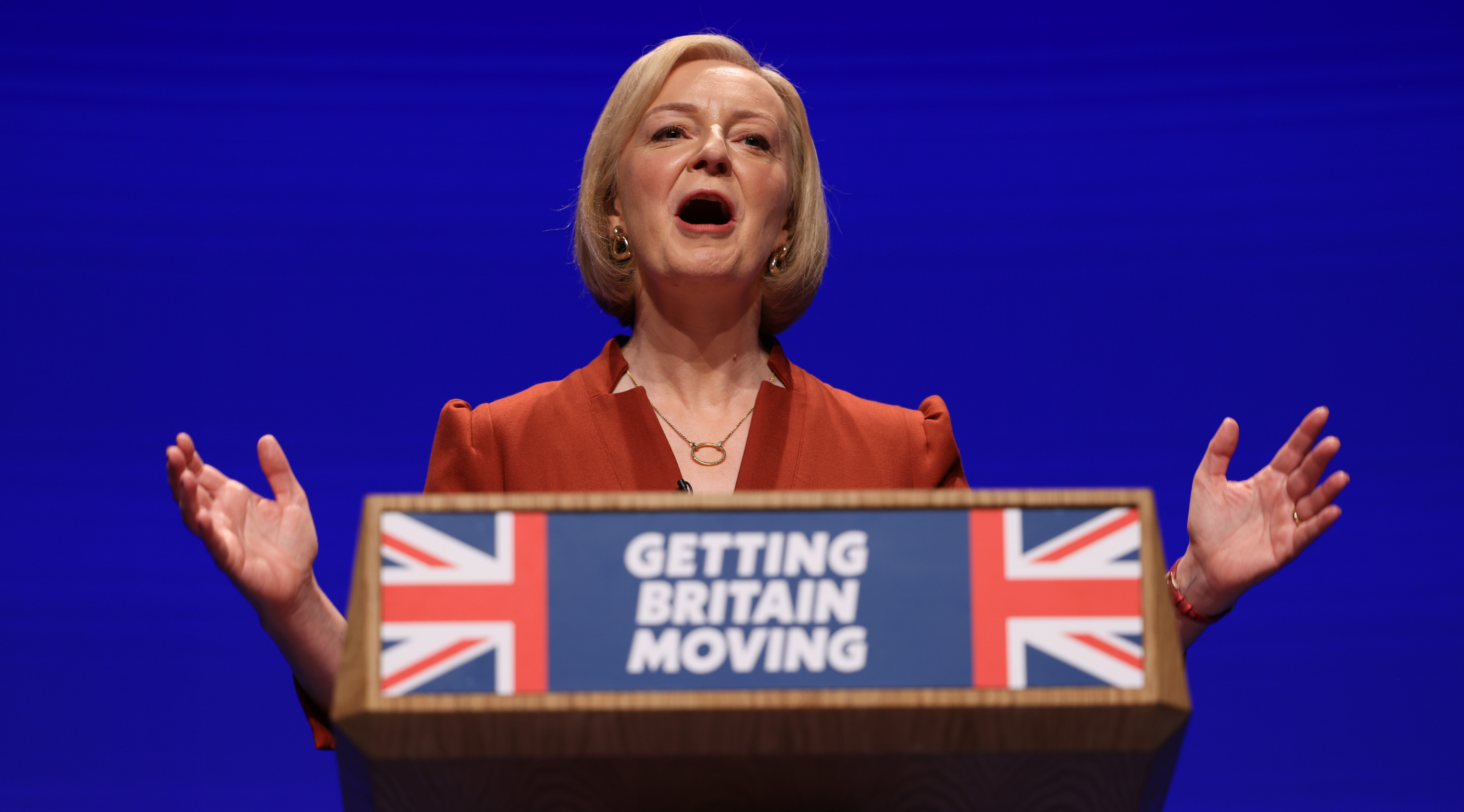 Liz Truss speaking at the Conservative Party conference