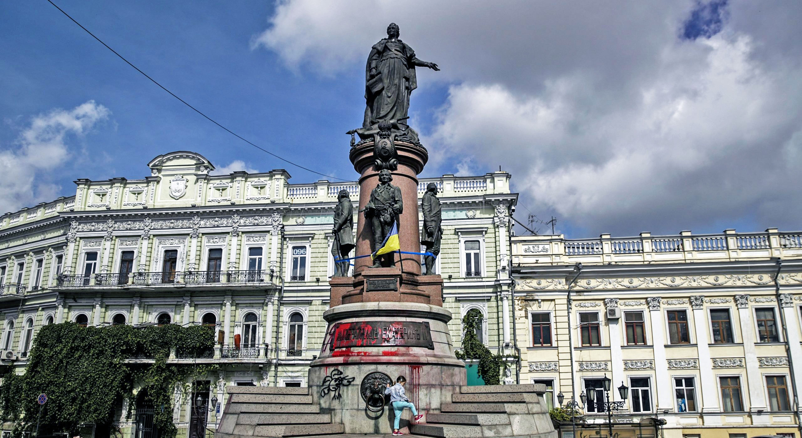 The defaced Catherine the Great statue in Odesa. Credit: Getty
