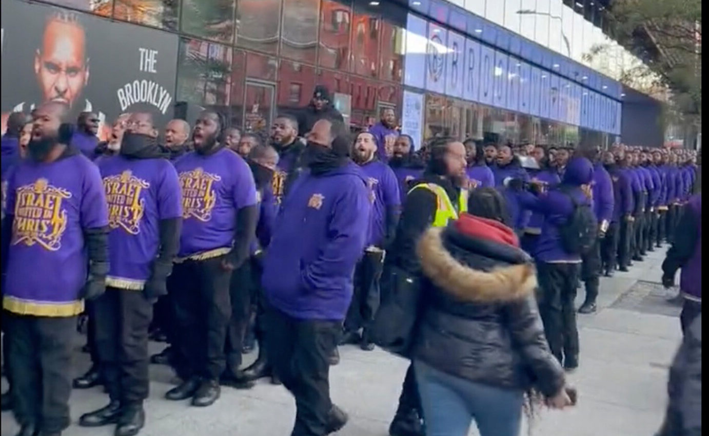 Black Hebrew Israelites march in support of Kyrie Irving outside the Barclays Center