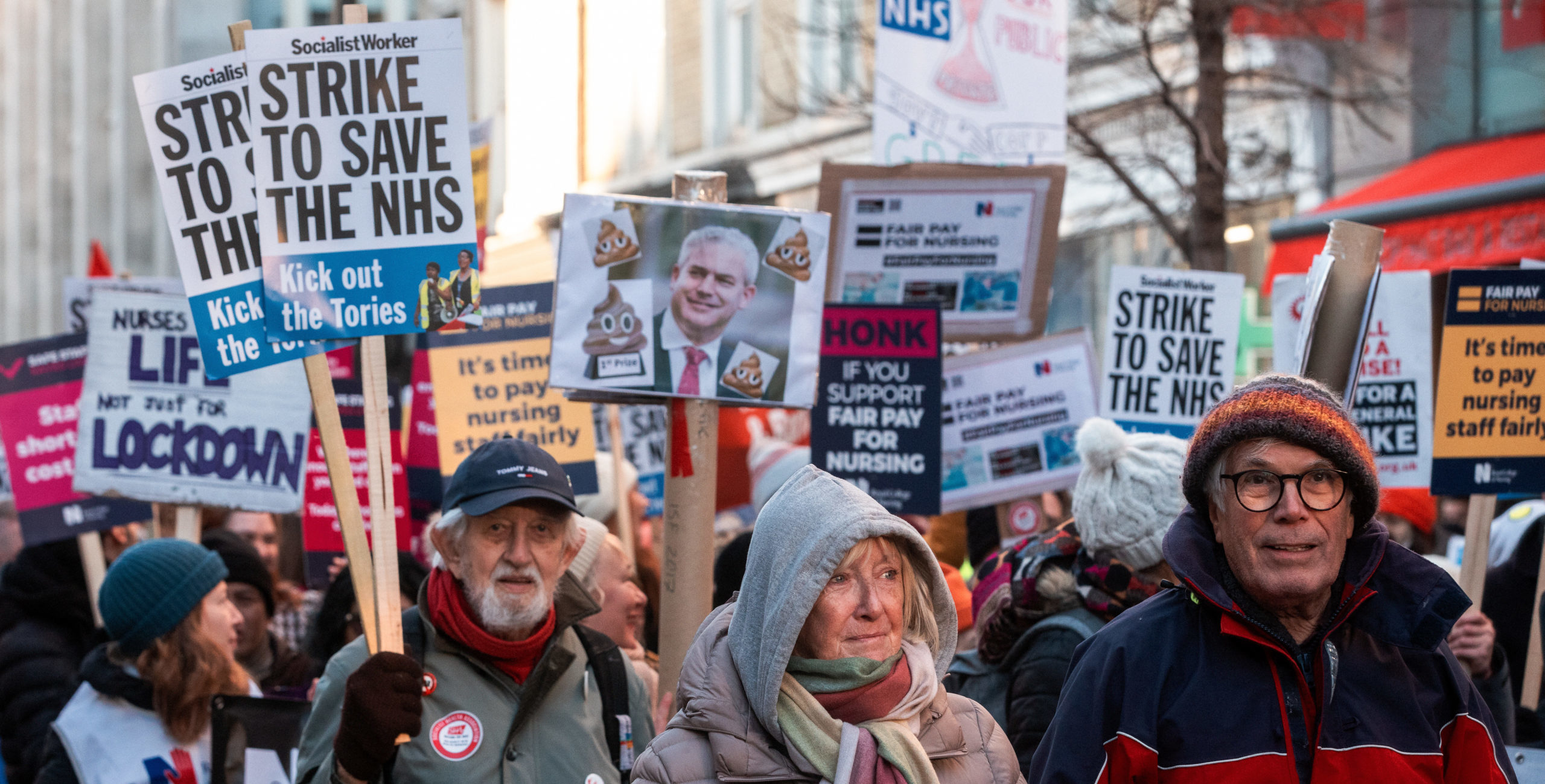 Healthcare workers take part in a NHS Solidarity March on 18 January 2023. Credit: Getty.