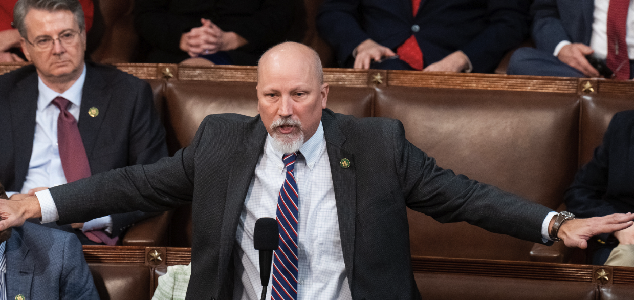 Rep. Chip Roy nominates Rep. Jim Jordan to be Speaker of the House yesterday. Credit: Getty. 