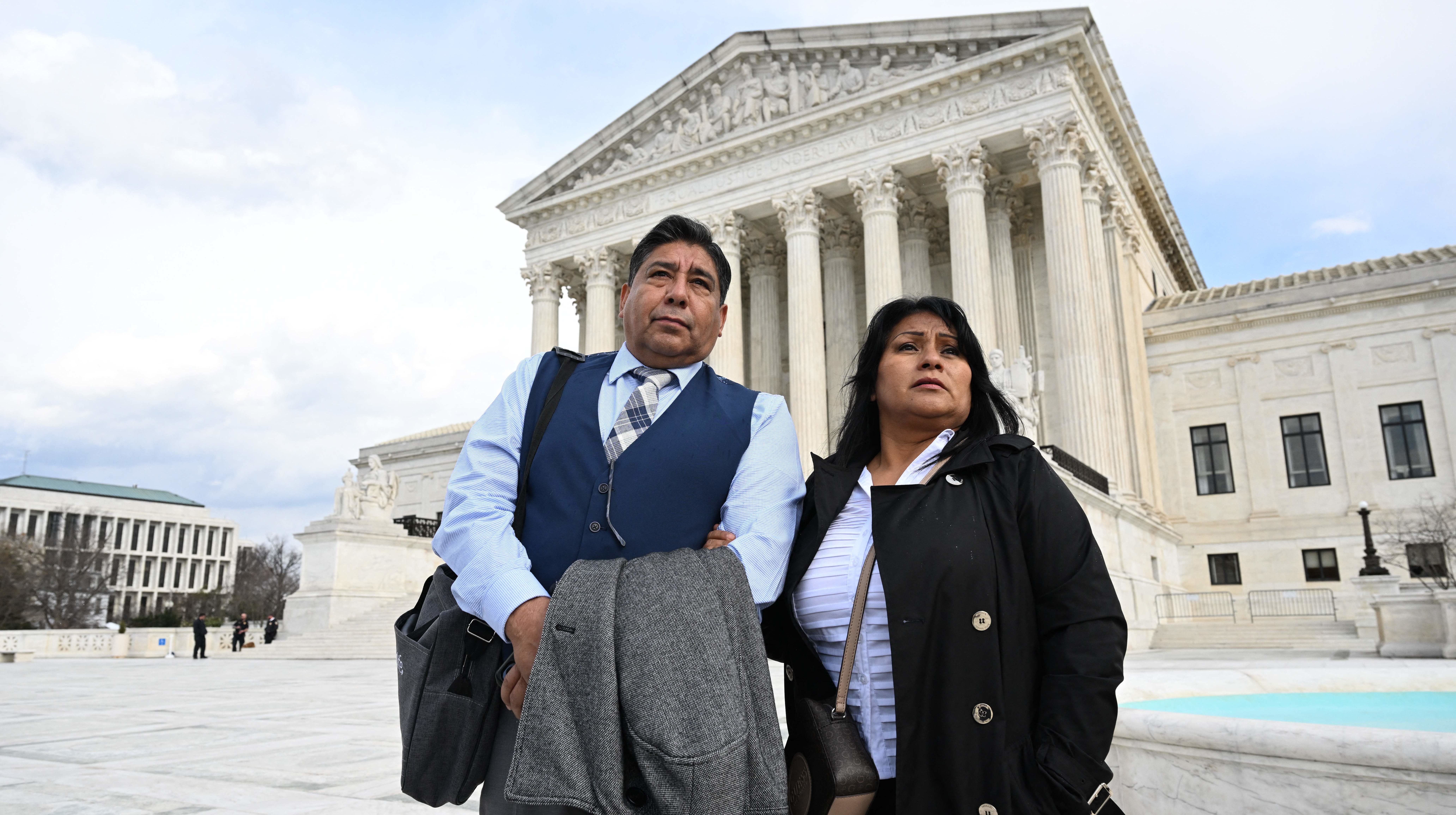 Nohemi Gonzalez's mother and stepfather outside the Supreme Court this week. Credit: Getty.
