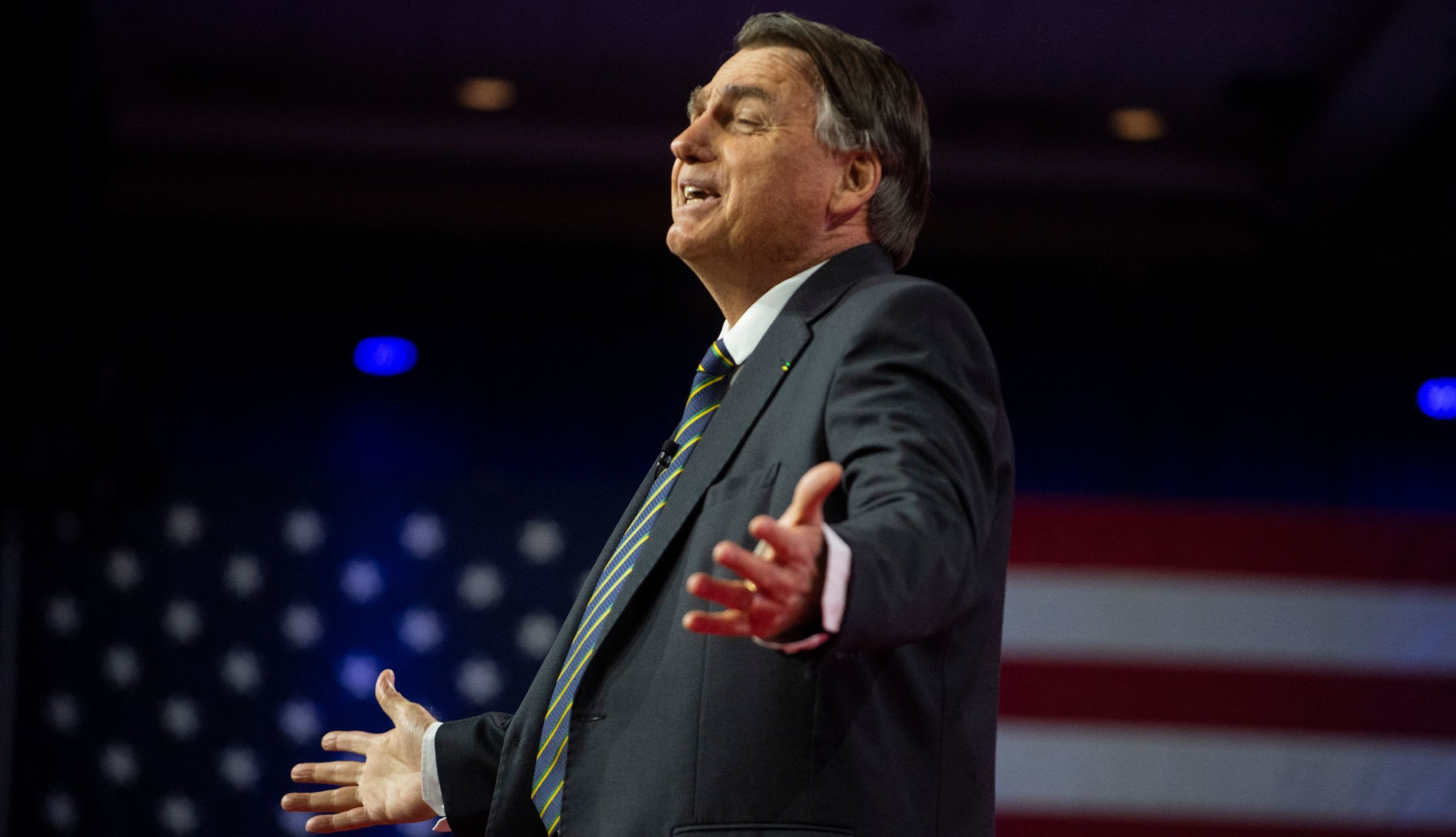 Jair Bolsonaro speaks at the weekend's CPAC conference. Credit: Getty.
