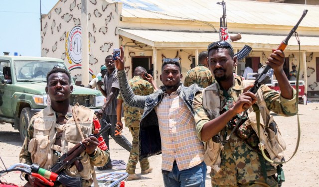 Sudanese soldiers at an RSF base (AFP via Getty Images)