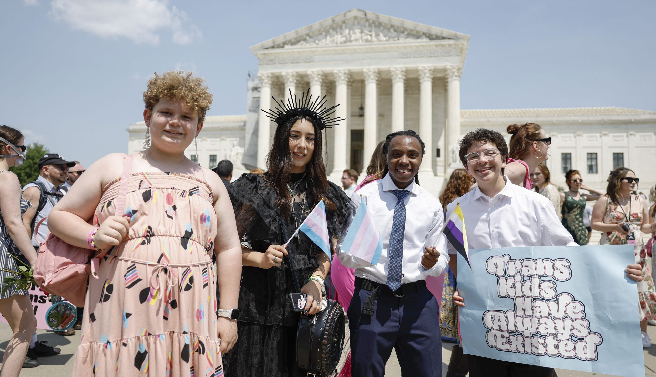 "Trans Youth Prom" organisers in front of the Supreme Court Building in Washington, D.C. this week. Credit: Getty