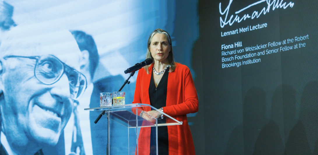 Fiona Hill speaks during the Lennart Meri lecture, Estonia. 