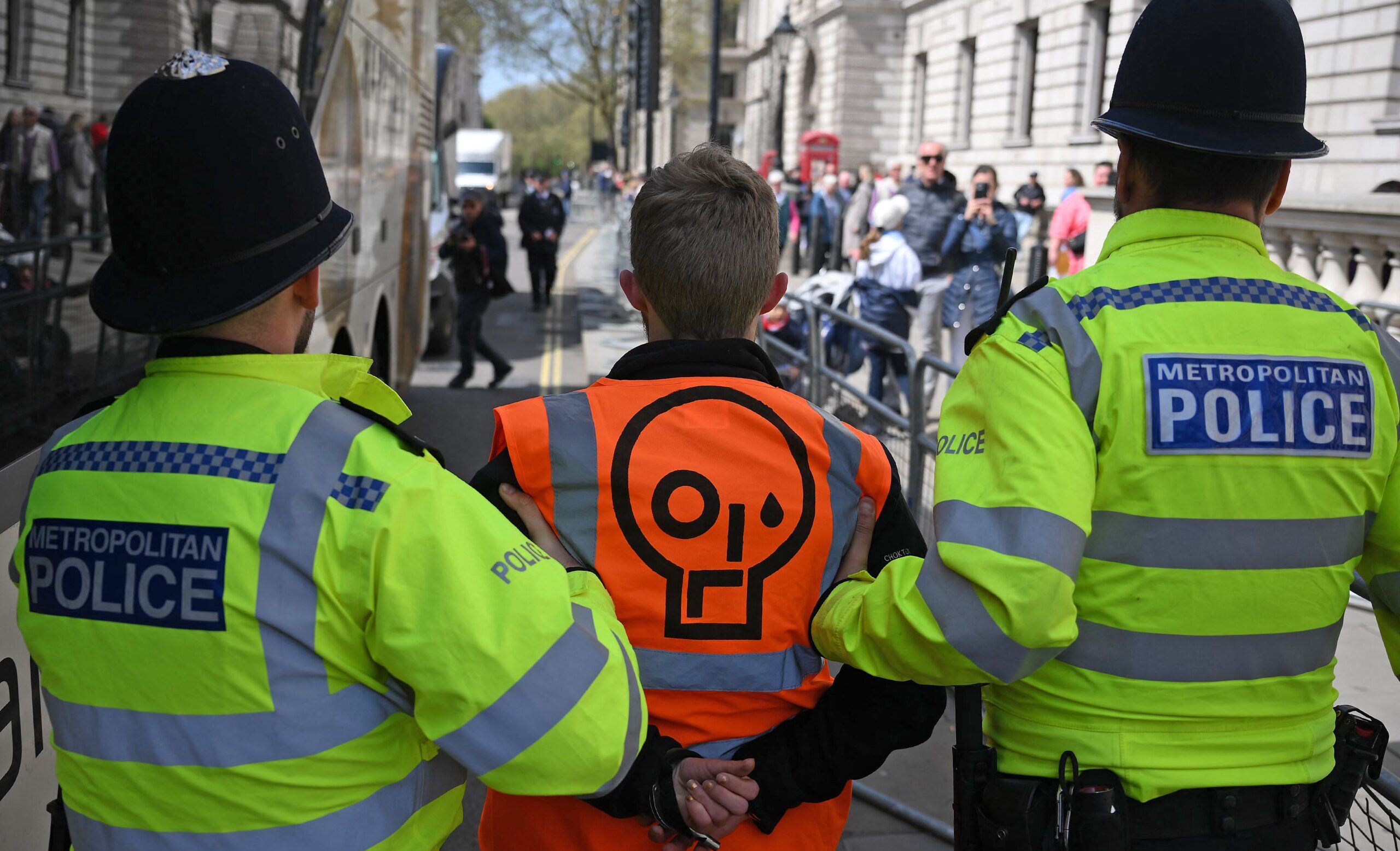 Police arrest Just Stop Oil climate activists in central London last month. Credit: Getty