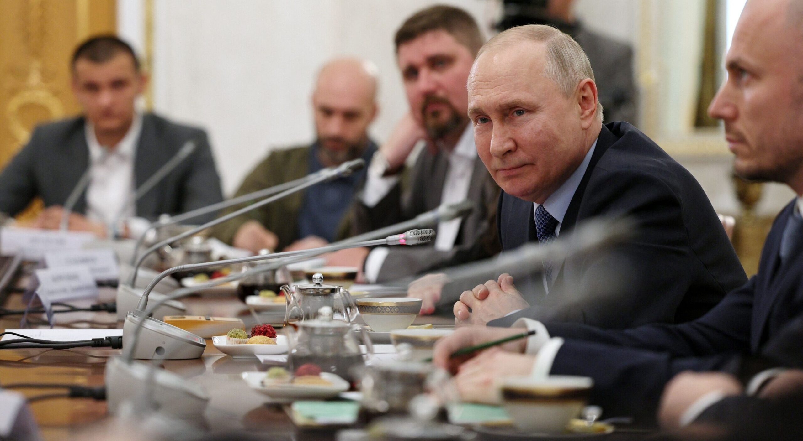 Putin meets with war correspondents in Moscow on Tuesday. Credit: Getty