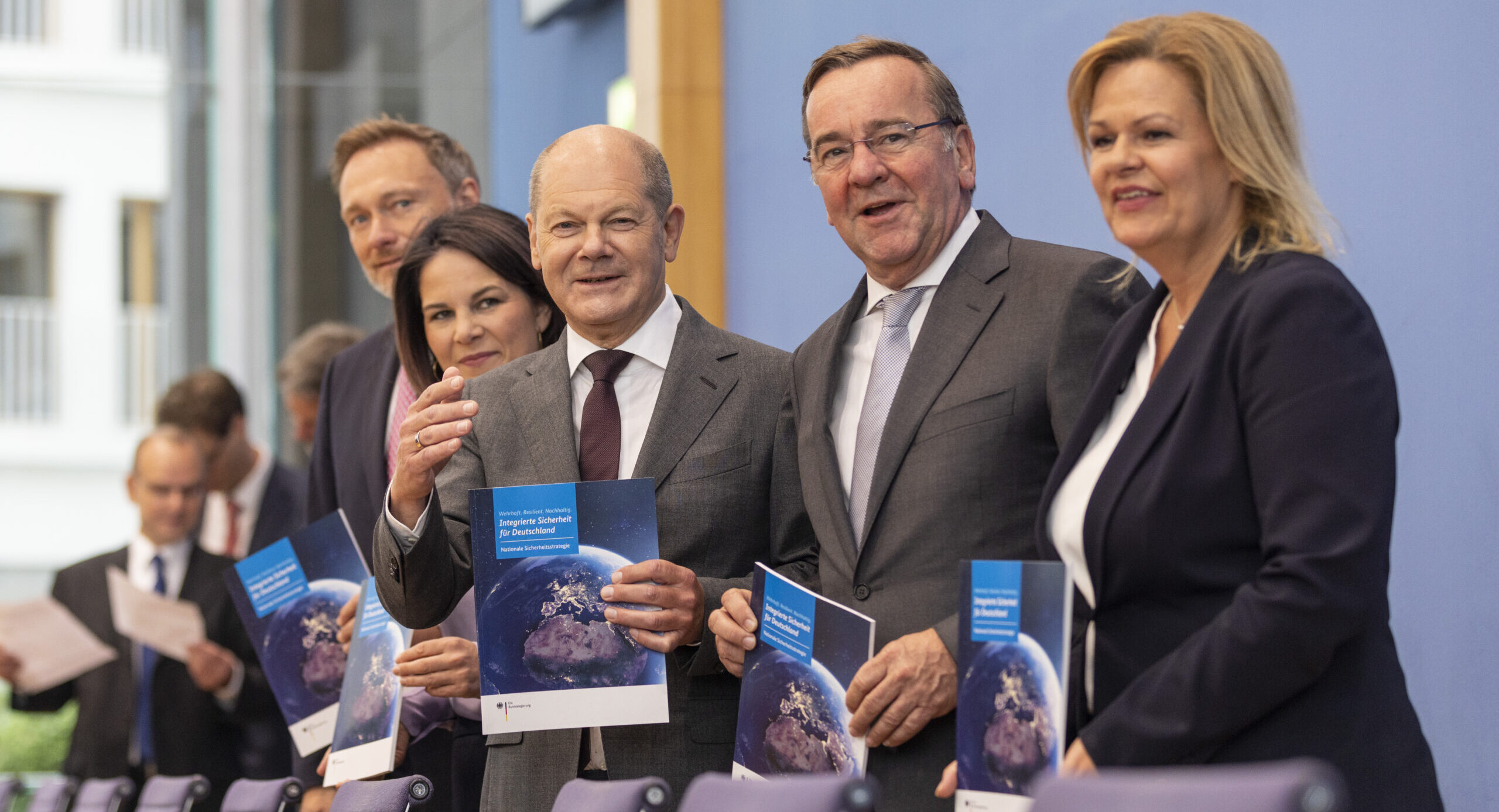Olaf Scholz and partners present Germany's new security strategy. Credit: Getty