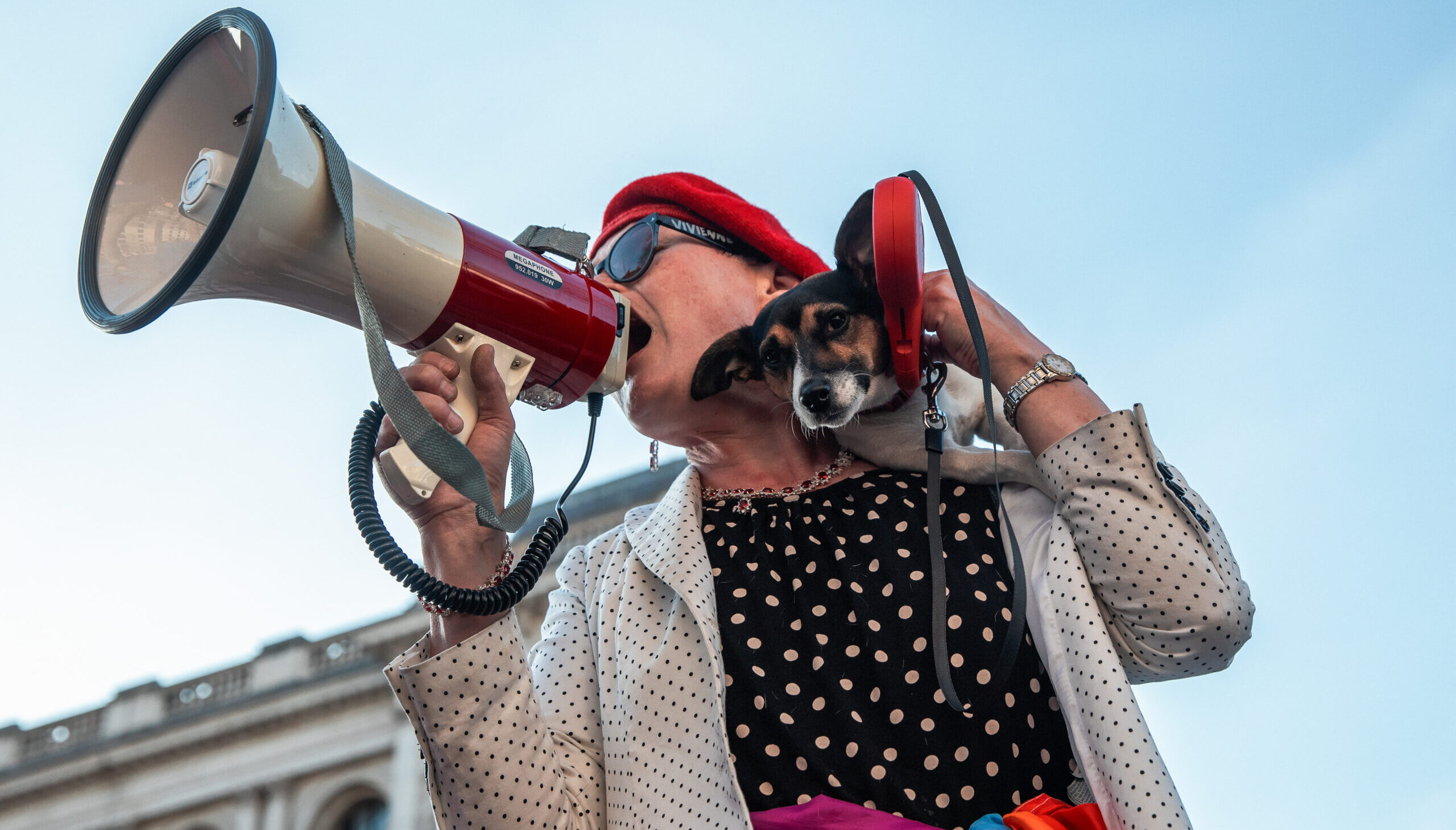 Sarah Jane Baker addresses a protest outside Downing Street in January. Credit: Getty