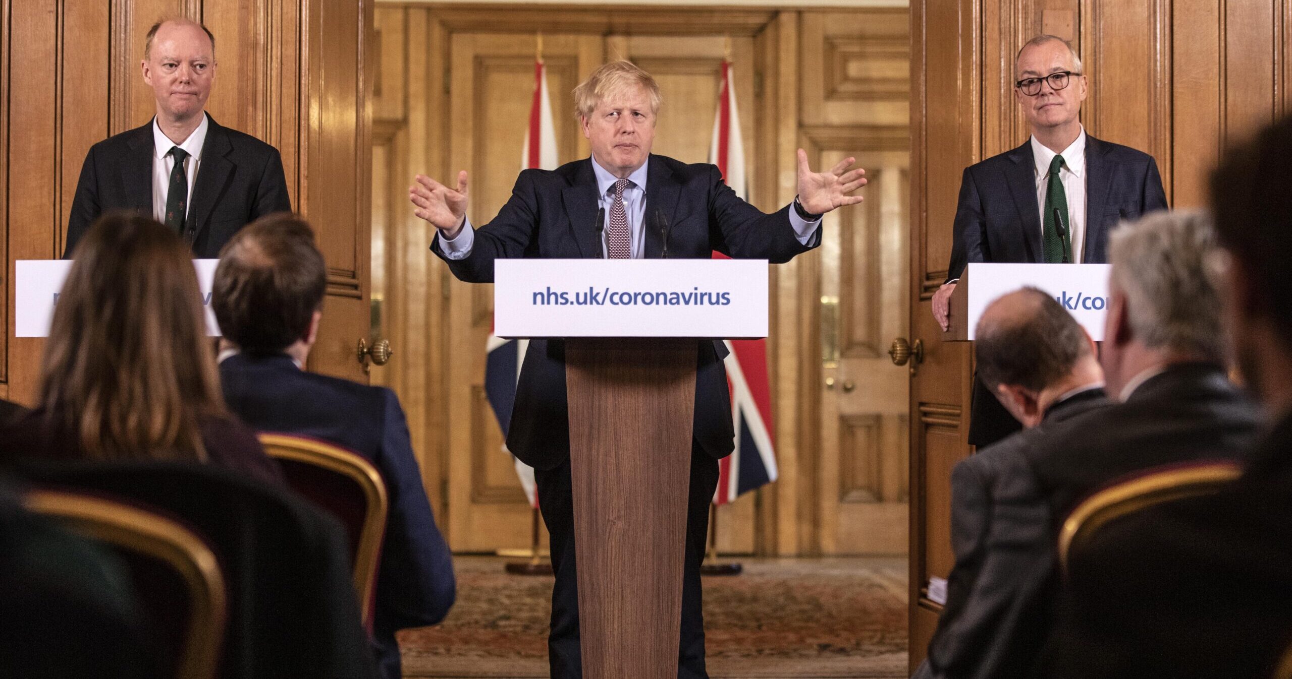 Boris Johnson with Chris Whitty and Patrick Vallance. Credit: Getty
