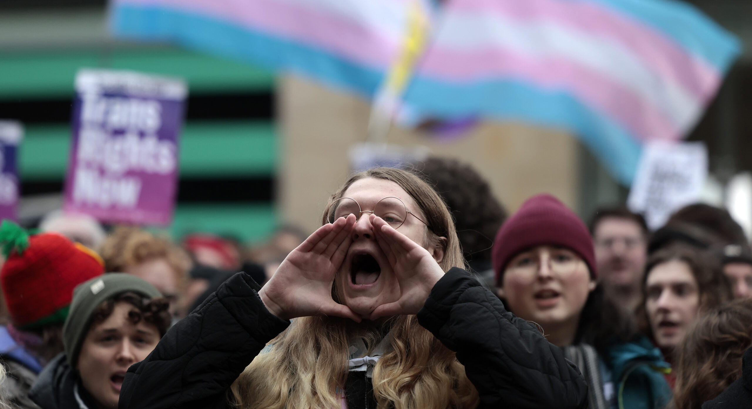 Protesters at a trans rights rally in Glasgow earlier this year. Credit: Getty