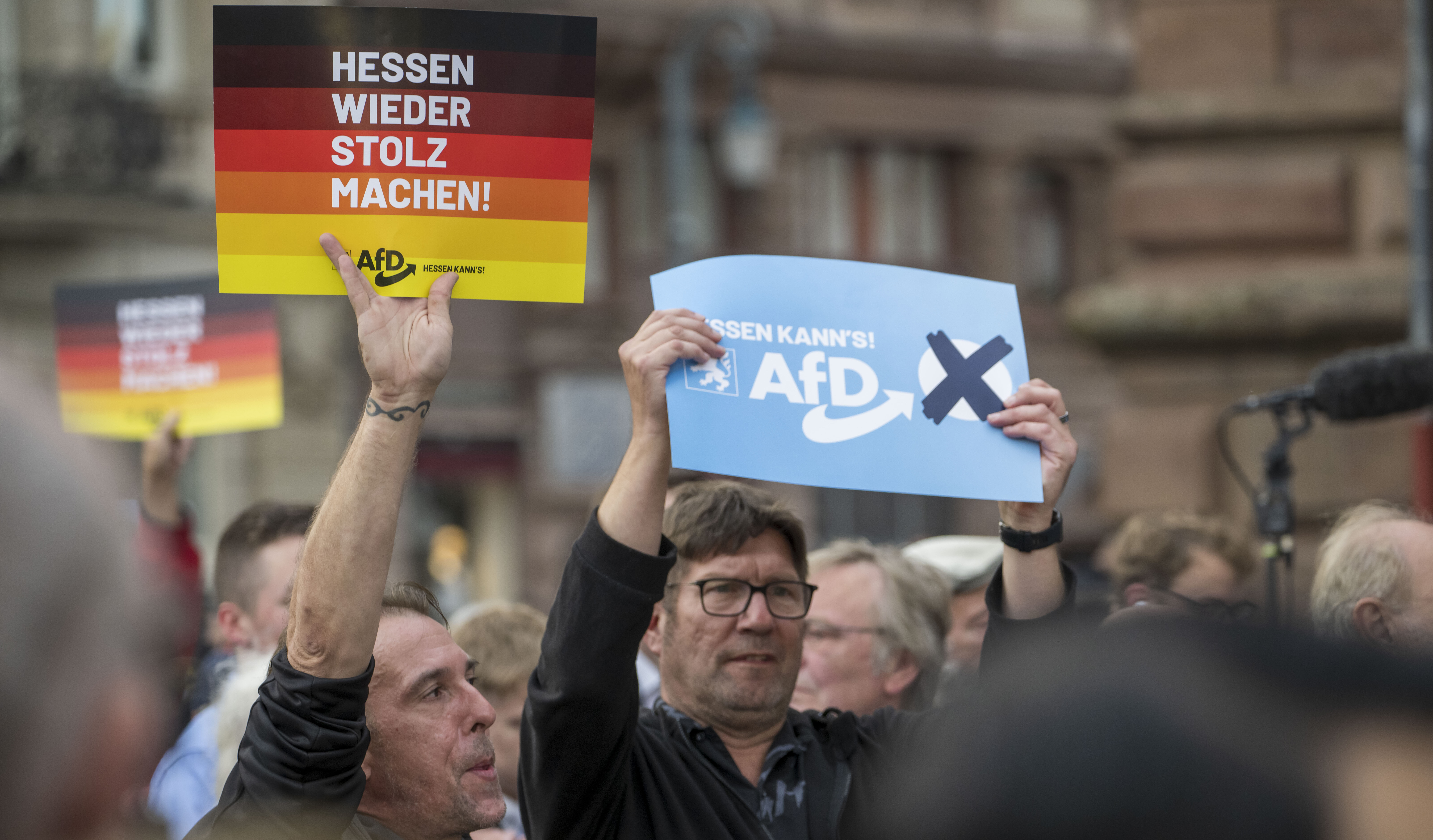 AfD supporters rally ahead of the Hesse state election. Credit: Getty