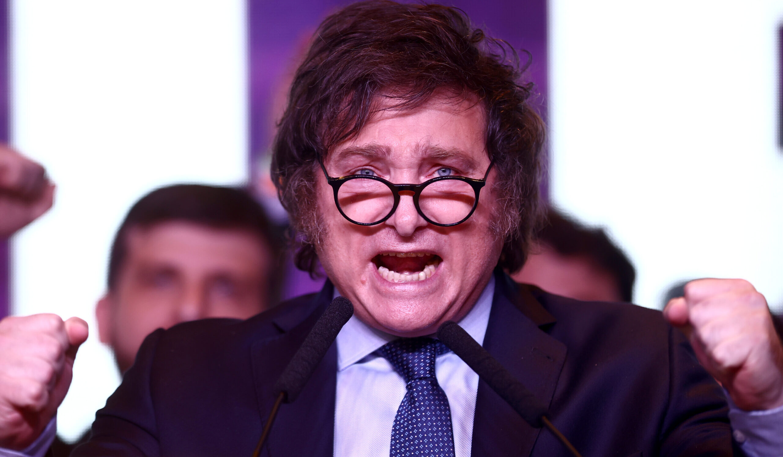 Javier Milei speaks on Sunday night. Credit: Getty