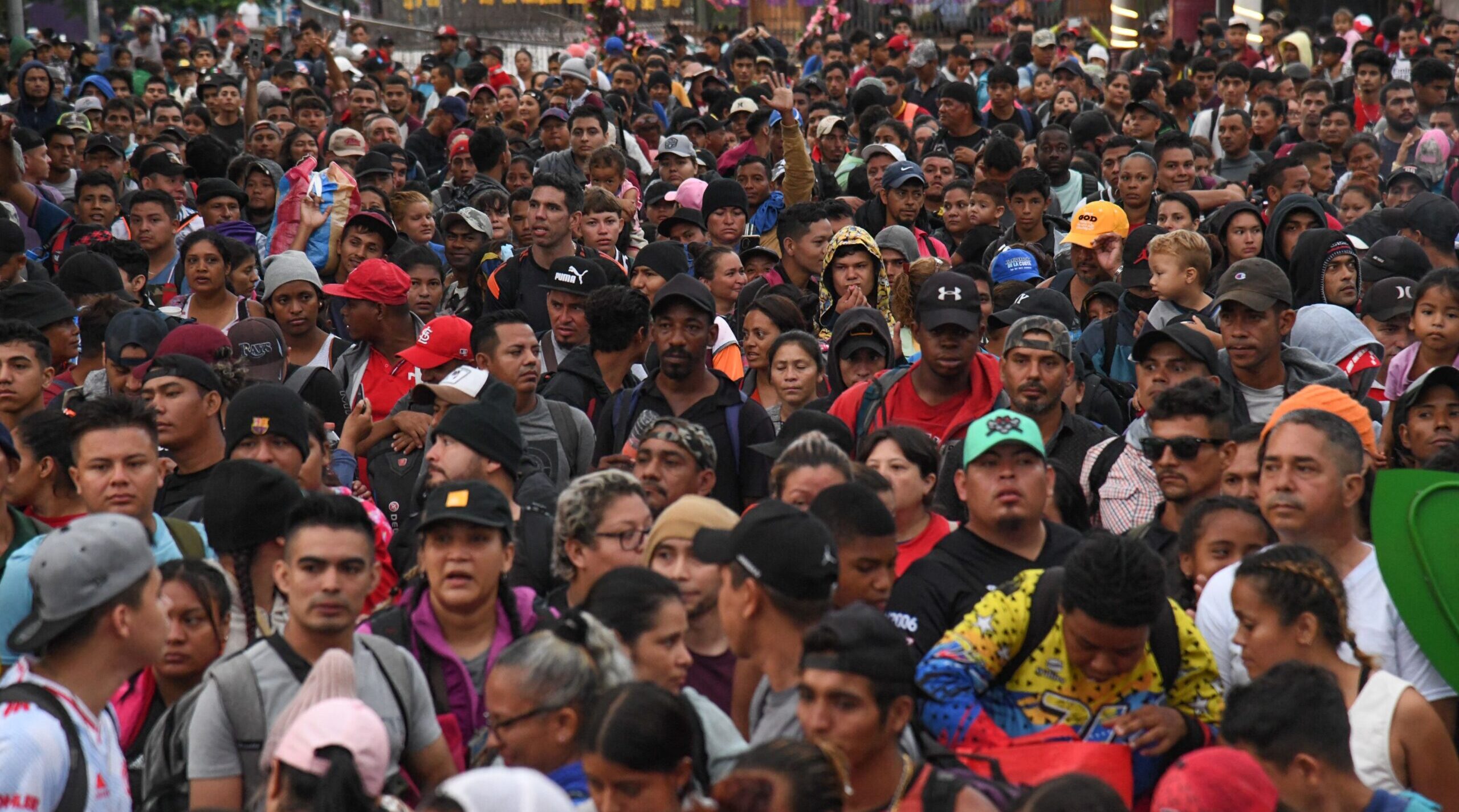 Migrants take part in a caravan towards the US border from Tapachula, Mexico this week. Credit: Getty