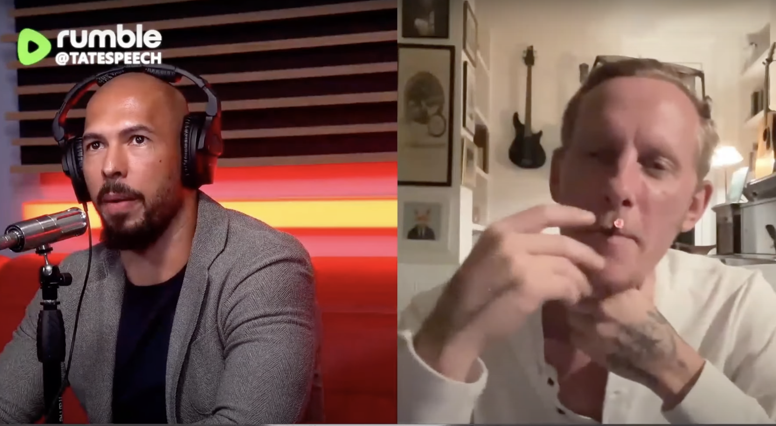 Masculinity representatives Andrew Tate and Laurence Fox. Credit: Rumble