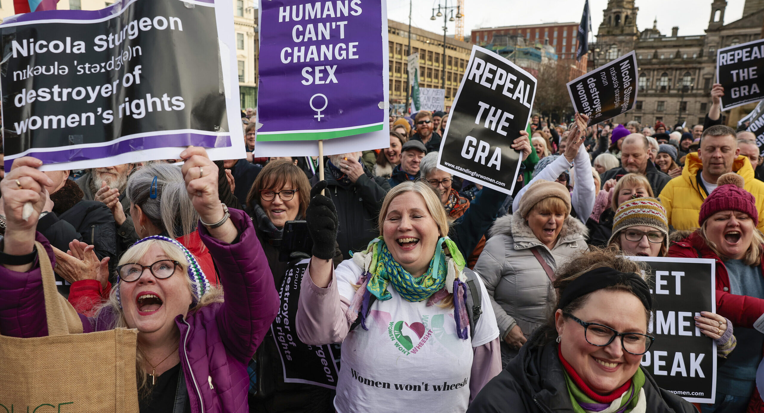 Protestors attend a feminist event in Glasgow earlier this year. Credit: Getty