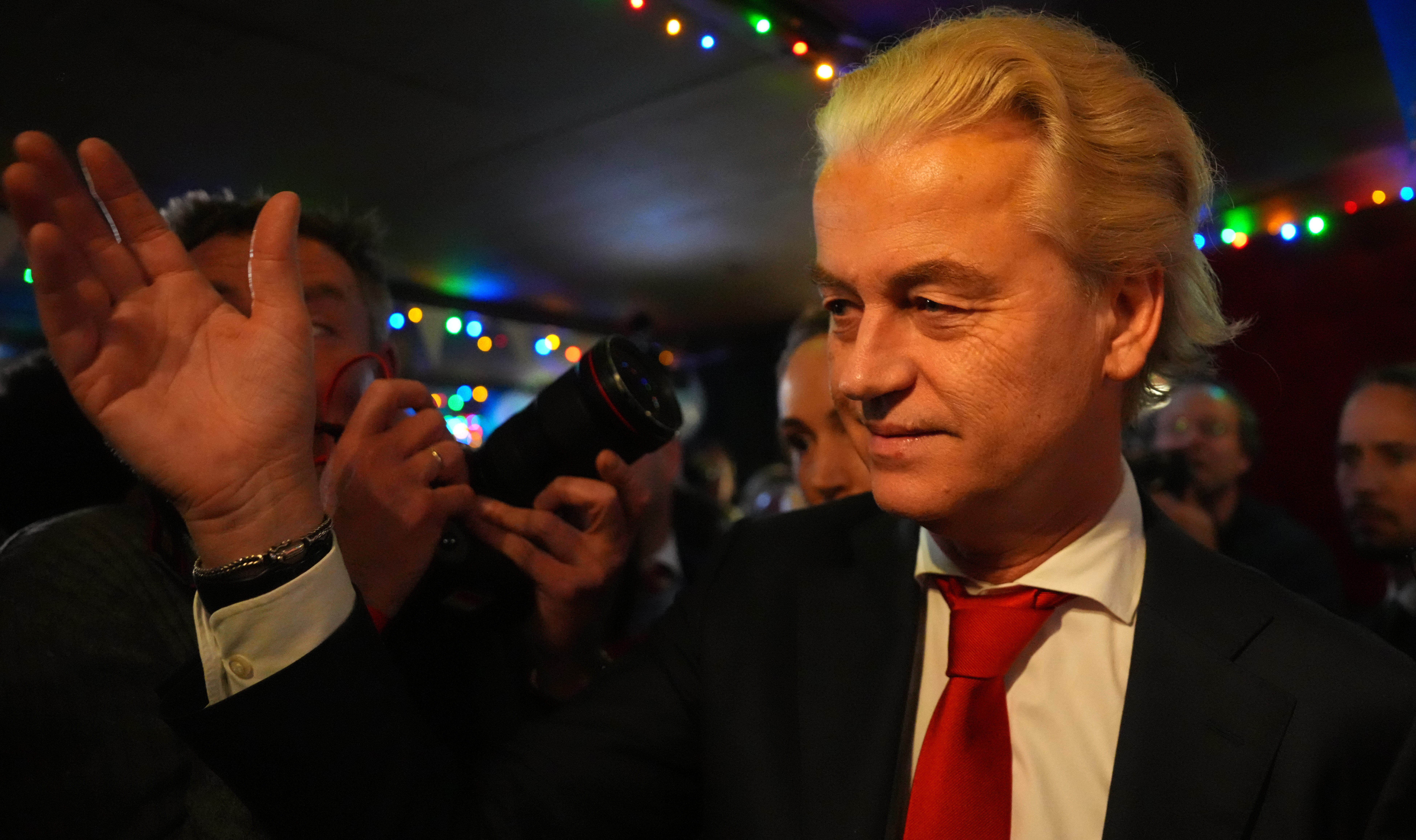Geert Wilders following last night's exit poll. Credit: Getty
