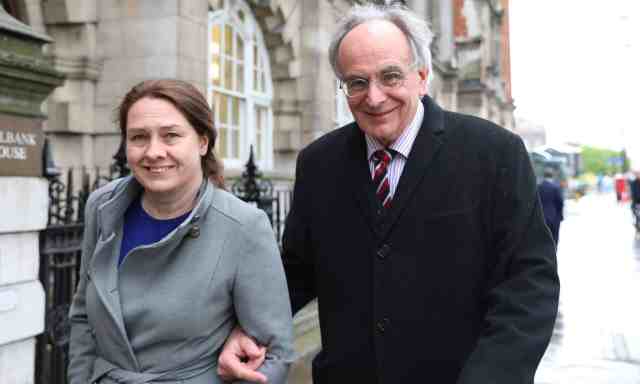 Peter Bone with his partner, Helen Harrison, in Westminster. Credit: Getty