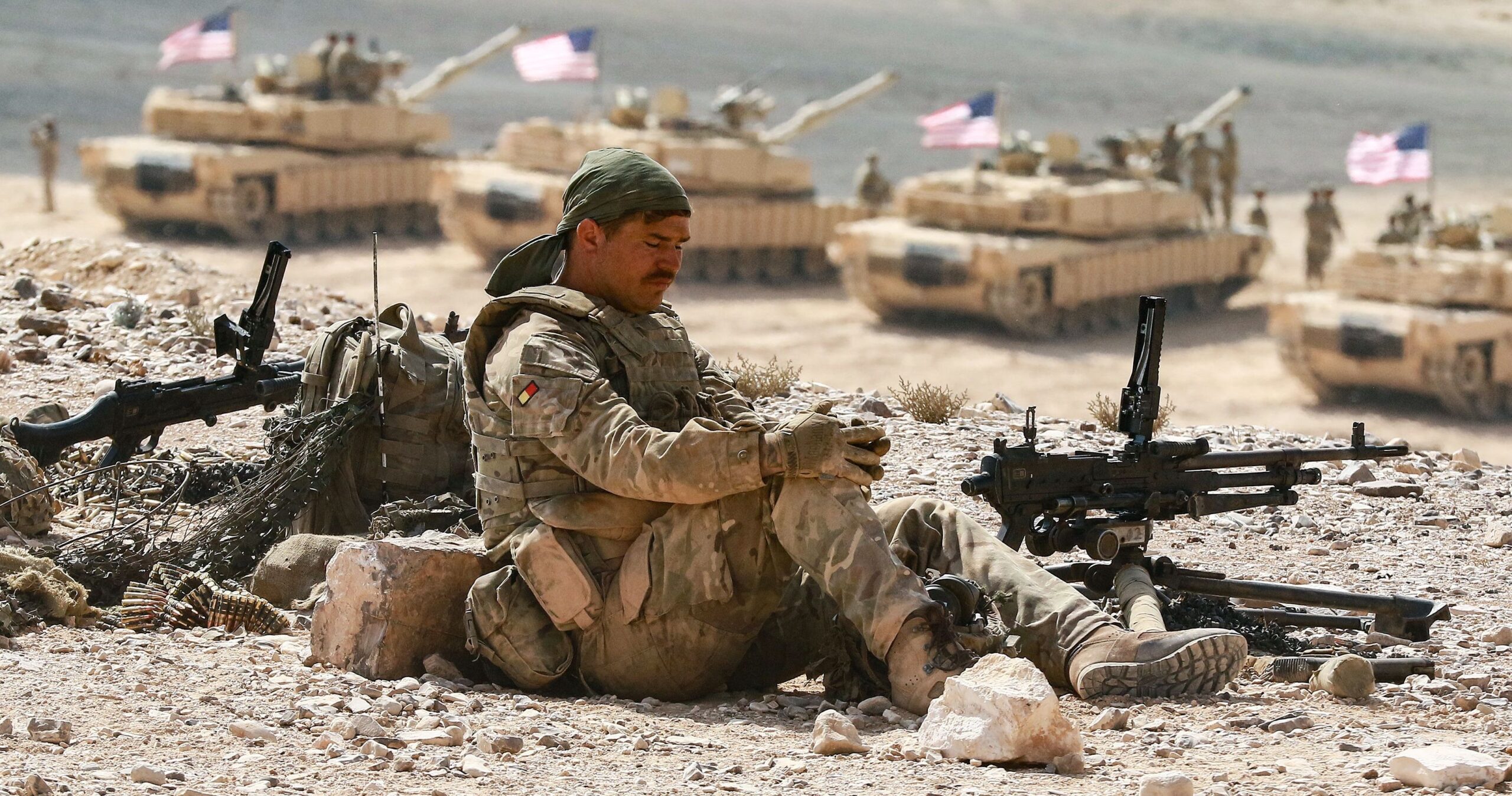 A US soldier takes part in the "Eager Lion" multinational military manoeuvres in Jordan in 2022. Credit: Getty